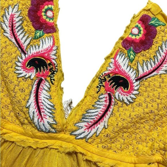 FREE PEOPLE Embroidered FIESTA NUEVA Tunic Top Yellow Size XS - Picture 5 of 10